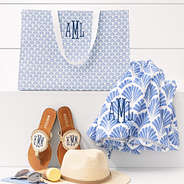 blue shells monogrammed basic tote bag and beach towel