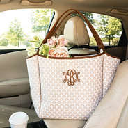 khaki shells timeless tote bag in car