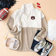 auburn tigers tan quilted pullover tunic with gameday football accessories