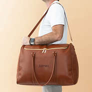 brown weekend travel bag on clifford shoulder - with name