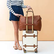 brown weekend travel bag on suitcase