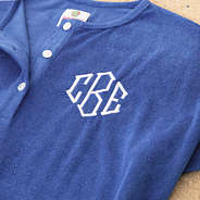 back of blue monogrammed terry cover up dress close up