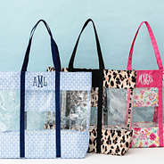 clear beach tote in blue shells cheetah and painted petals