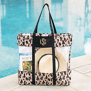 clear classic cheetah beach monogrammed tote at pool