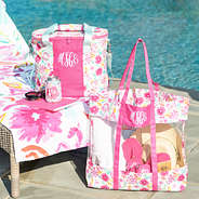painted petals clear beach tote with cooler and chair cover