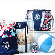 navy clear beach tote with cooler and beach towel