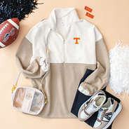 tennessee quilted pullover tunic in tan flatlay