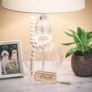 wood tag personalized garland around lamp