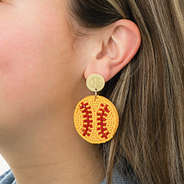 softball earrings in ear
