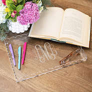 personalized scalloped acrylic tray with book