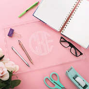 scallop acrylic tray with name and office supplies