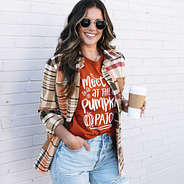 plaid shirt jacket with fall tee