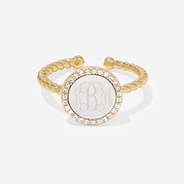 monogrammed adjustable ring in multi gold