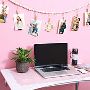 family photos on monogrammed wood garland