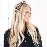 pumpkin black and white checkered headband in hair
