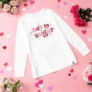 hey sugar on personalized valentines crewneck sweatshirt flatlay