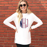 americana crewneck sweatshirt with hands on hips