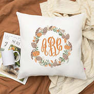 autumn wreath fall pillow flatlay
