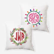 Personalized Christmas Pillow Sham in Holiday Wreath and Holiday Lights
