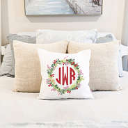 holiday wreath christmas pillow sham on bed