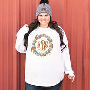 personalized long sleeve shirt with pumpkin wreath