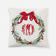 monogrammed holiday wreath pillow