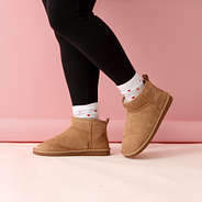 heart socks with sherpa ankle booties walking