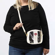 texas a and m aggies clear crossbody in bone on girl wearing black long sleeve shirt