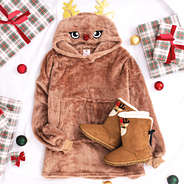 reindeer sherpa tie booties in leopard sole with presents