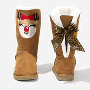 reindeer sherpa booties in leopard bow