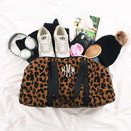 monogrammed hickory leopard duffel bag packed