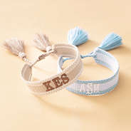 blue and khaki personalized woven bracelets