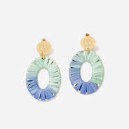 Monogrammed Raffia Earrings in Blue