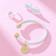 nala earrings with monogrammed cable bracelet and pearl ring