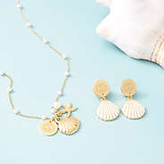 white shell earrings with shell bracelet set