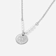 monogrammed pearl necklace in silver upclose interlocking