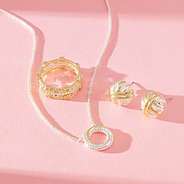 wrapped cable stud earrings with necklace and ring