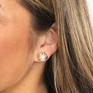 silver gold wrapped cable stud earrings in ear