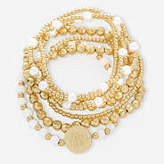monogrammed beaded bracelet stack in gold