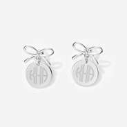 Monogrammed Bow Dangle Earrings in Silver