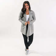 georgia southern eagles model wearing heathered gray cardigan with sneakers