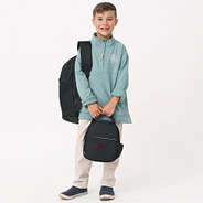 alabama crimson little boy with black backpack and lunch box