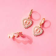heart ring with rhinestone heart earrings