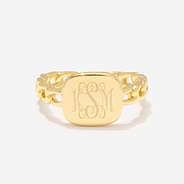 Monogrammed Chain Link Ring in Gold