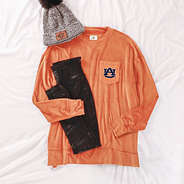 auburn tigers orange velour sweatshirt with leggings and sneakers
