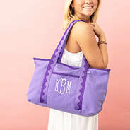 purple anywhere tote bag on avas shoulder