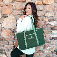 pine anywhere tote bag on shoulder
