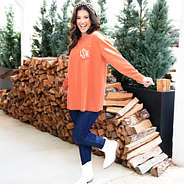 pumpkin quilted sweatshirt on peyton