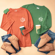 duo quilted sweatshirts in pumpkin and sage