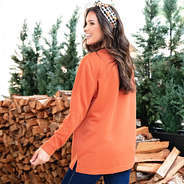 pumpkin quilted sweatshirt on peyton